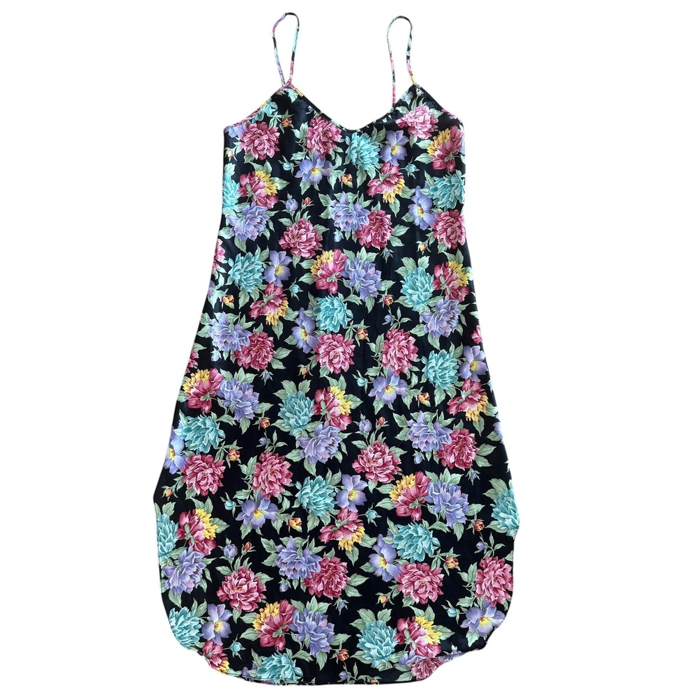 Intimate Moods Vintage Floral Slip Dress Spaghetti Strap Midi Large Multicolor